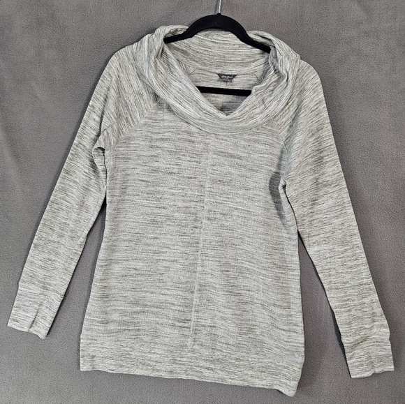 Eddie Bauer Tops - Eddie Bauer Womens Large Cowl Turtleneck Waffle Knit Thermal Gray Long Sleeve